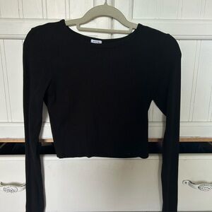 Garage ribbed Black Long Sleeve Crop Top